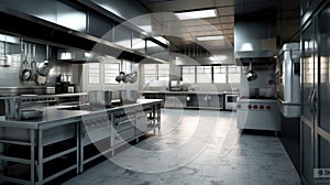 Modern Professional Commercial Kitchen with Equipment. GenerativeAI