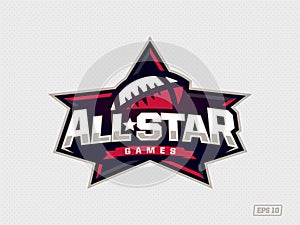 Modern professional emblem all star for american football game in red theme