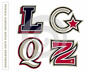 Modern professional letter emblems for sport teams. L G Q Z letter