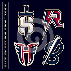 Modern professional letter emblems for sport teams. S R H B letter