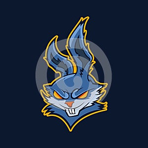 Modern professional logo for sport team. Evil rabbit mascot. Rabbits, vector symbol on a dark background.
