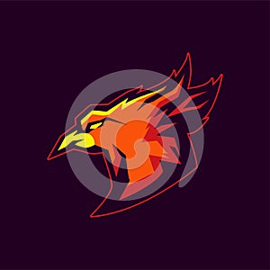 Modern professional logo for sport team. Firebird mascot. Phoenix, vector symbol on a dark background.