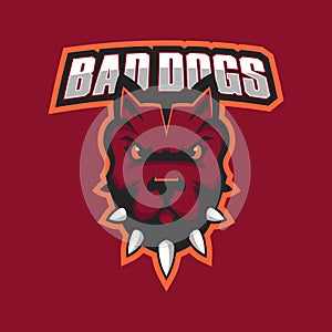 Modern professional logo for sport team. Pitbull mascot. Pitbulls, vector symbol on a dark background.