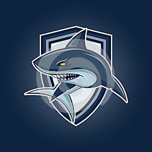 Modern professional logo for sport team. Shark mascot. Sharks, vector symbol on a dark background.