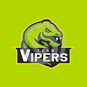 Modern professional logo for sport team. Snake mascot. Vipers, vector symbol on a dark background.