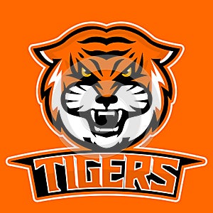 Modern professional logo for sport team. Tiger mascot. Tigers, vector symbol on a dark background.