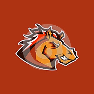 Modern professional logo for sport team. Wild horse mascot. Stallion vector symbol isolated on a dark background.
