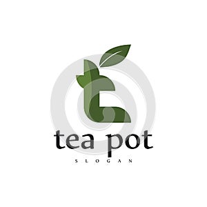 Modern Professional teapot cafe logo design, tea logo, letter t creative green logo, leaf letter design