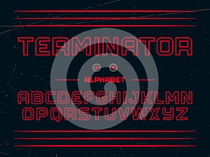 Modern professional vector alphabet with latin letters. Terminator typeface