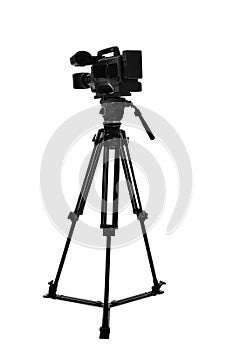 Modern professional video camera isolated on white