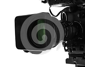 Modern professional video camera isolated on white