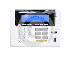 Modern programmable alarm system, ready to arm isolated on white