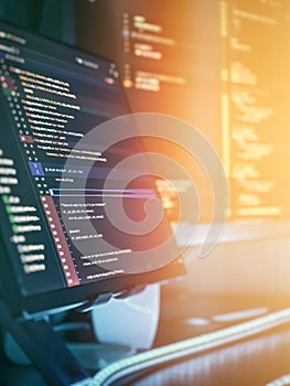 Modern programming workspace with glowing code display