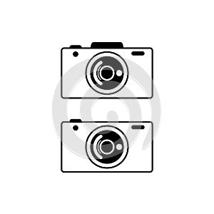 Modern project of aps-c mirrorless digital camera. Vector web icons on white background.