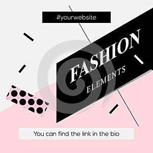 Modern promotion square web banner Fashion Elements, for social media mobile apps. Elegant promo banner for online shopping with a