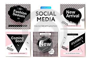 Modern promotion square web banner for social media mobile apps. Elegant Fashion promo banners for online shopping with abstract p