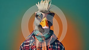 Modern Punk Duck With Surreal Fashion Hairstyle And Tattoos
