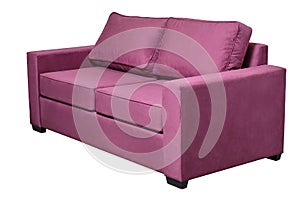 modern purple fabric sofa isolated on white, side view. contemporary couch