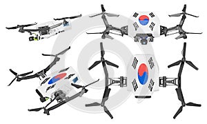 Aerial Drones Adorned with South Korean Flag Colors on Dark Background photo