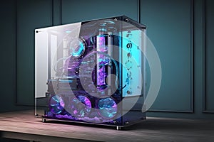 modern quantum computer in a glass case. Neural network AI generated