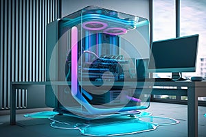 modern quantum computer in a glass case. Neural network AI generated