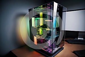 modern quantum computer in a glass case. Neural network AI generated