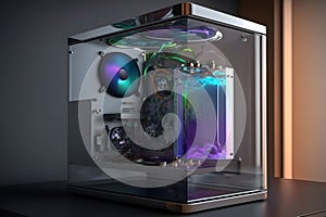 modern quantum computer in a glass case. Neural network AI generated