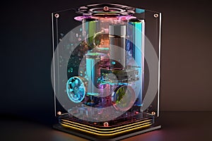 modern quantum computer in a glass case. Neural network AI generated