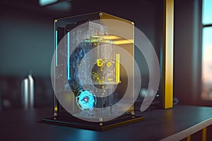 modern quantum computer in a glass case. Neural network AI generated