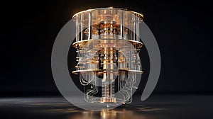 modern quantum computer processor core in golden cryostat