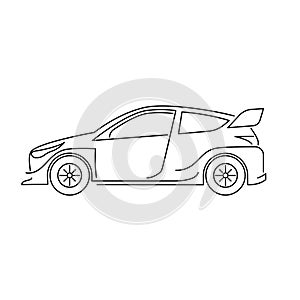 Modern rally car vector illustration. Powerful sports car line art