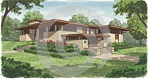 Modern Ranch Style Home Architectural Rendering