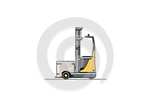 Modern reach truck forklift with cargo.