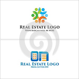 Modern real estate building people community logo design