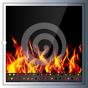 Modern realistic Hi-tech fireplace made of modern materials with