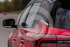 Modern rear light of a car. Brake light and arrow of large suv.