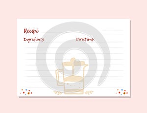 Modern Recipe card template for instant print cookbook. A4 format. Menu Creator Vector Illustration. Kitchen food