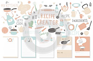 Modern Recipe card template set for cookbook.