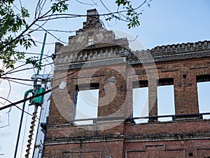 Modern reconstruction of a gorgeous ancient brick building in Kyiv city