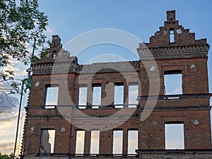 Modern reconstruction of a gorgeous ancient brick building in Kyiv city