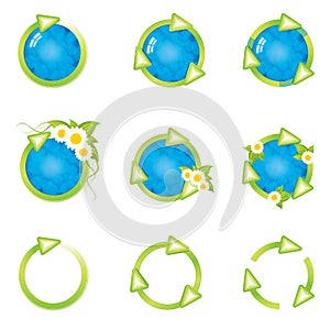 Modern recycle green icons set