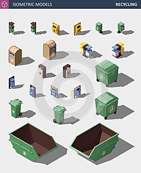Modern Recycle Mixed Waste Garbage Bin Illustration Set.