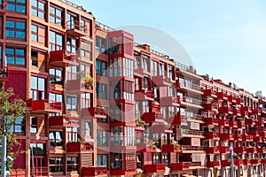 Modern red apartment building