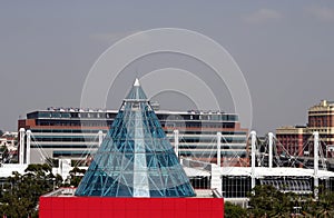 Modern Red Building With Class Cone Roof