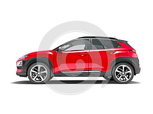 Modern red car crossover side view 3d render on white background