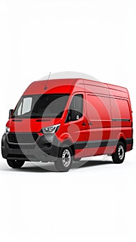 Modern red cargo delivery van isolated on a clean white background for logistics