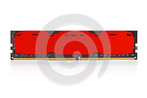 Modern red DDR RAM memory module isolated with clipping path