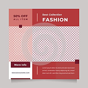 Modern red fashion sale design social media post and web banner template for digital marketing