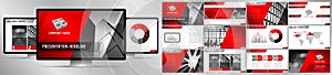 Modern red, grey and black business vector presentation template photo