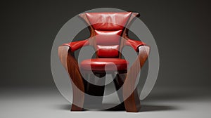 Modern Red Leather Chair: A Fusion Of Wood Sculptor And Symmetrical Harmony